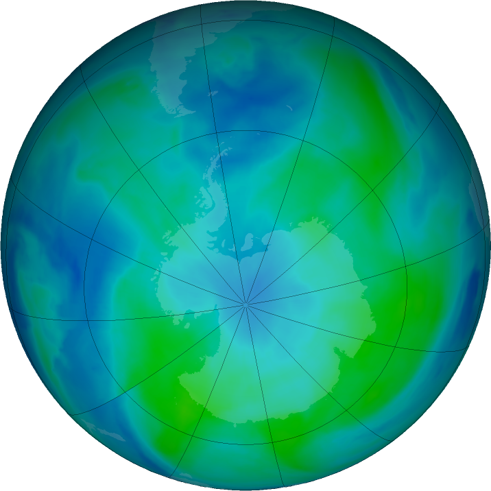 Antarctic ozone map for 25 February 2022